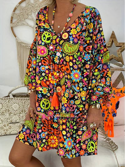 Gaila - Floral dress with V-neckline-Bondi Label