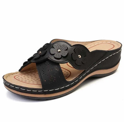 Roman sandals for women with floral embellishment and wedge heel-Bondi Label