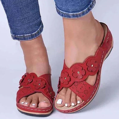 Roman sandals for women with floral embellishment and wedge heel-Bondi Label