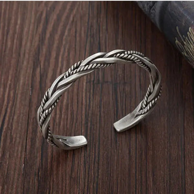 Helix - Twisted sterling silver bangle with rope detail-Bondi Label