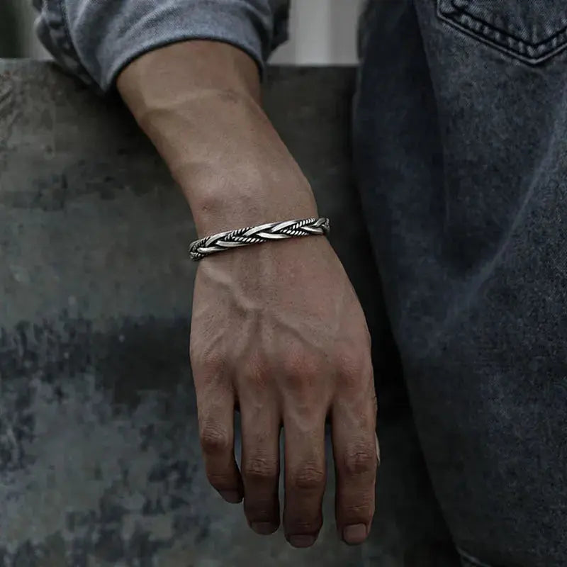 Helix - Twisted sterling silver bangle with rope detail-Bondi Label