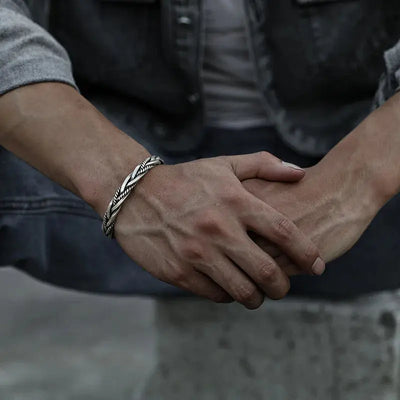 Helix - Twisted sterling silver bangle with rope detail-Bondi Label