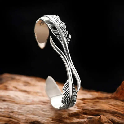 Santino - Sterling feather cuff bracelet with openwork design-Bondi Label