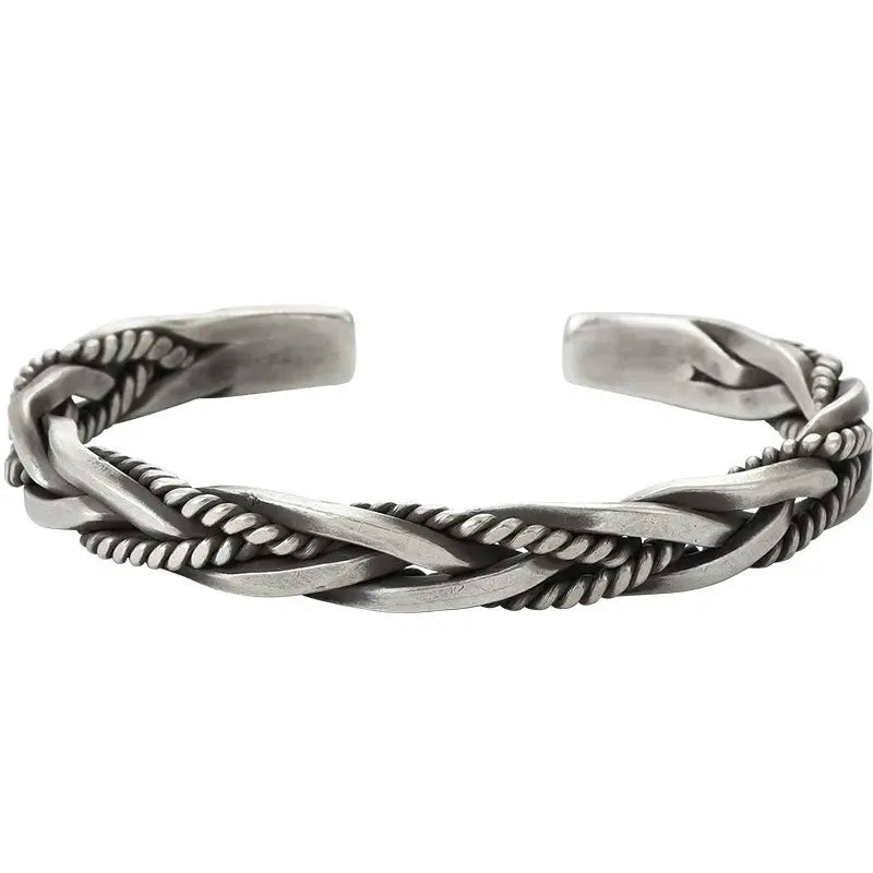 Helix - Twisted sterling silver bangle with rope detail-Bondi Label