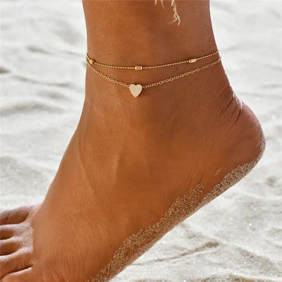 Creative ankle chain | Women's fashion Silver-coloured heart anklets for the summer-Bondi Label