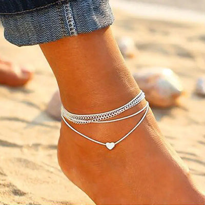 Creative ankle chain | Women's fashion Silver-coloured heart anklets for the summer-Bondi Label