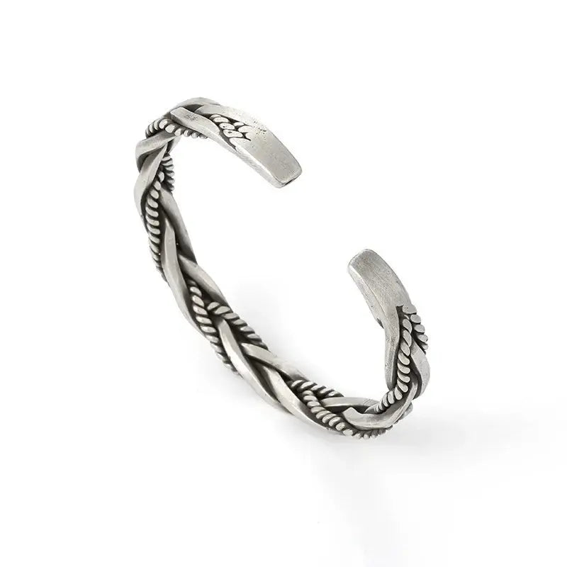 Helix - Twisted sterling silver bangle with rope detail-Bondi Label