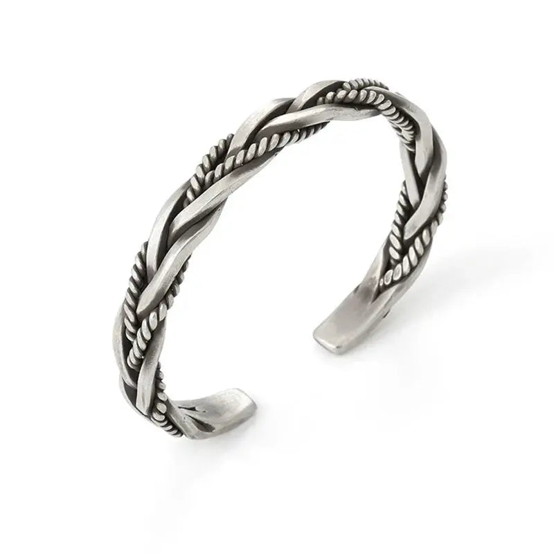 Helix - Twisted sterling silver bangle with rope detail-Bondi Label