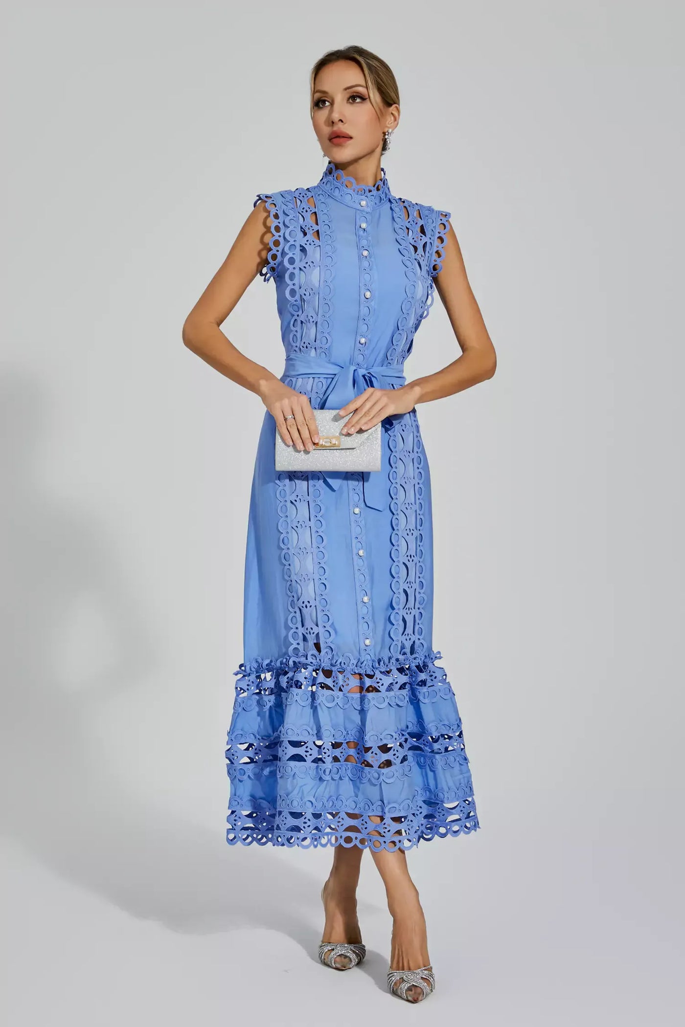 Nica™ | Blue Sleeveless Hollow Maxi Dress-Bondi Label