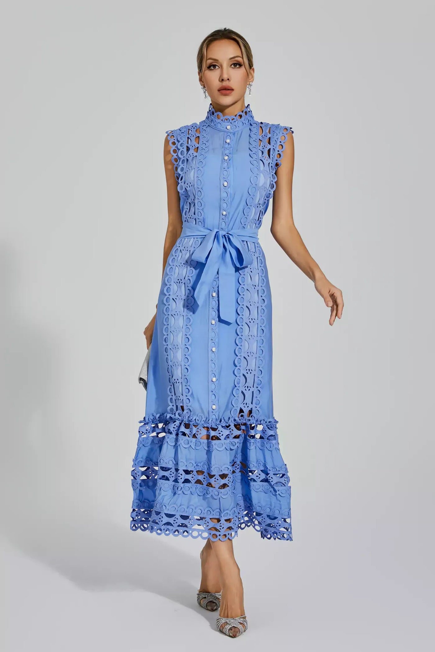 Nica™ | Blue Sleeveless Hollow Maxi Dress-Bondi Label