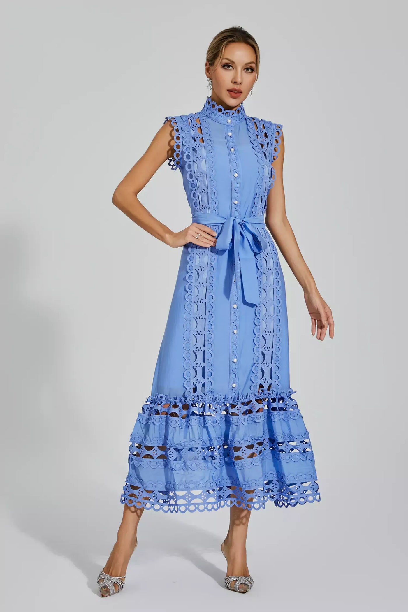 Nica™ | Blue Sleeveless Hollow Maxi Dress-Bondi Label