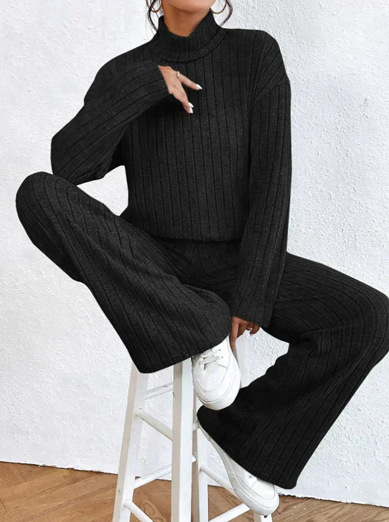 Margaux™ - knitted trousers and sweater with turtleneck for women-Bondi Label