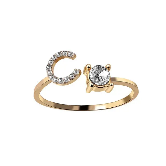 Ava - Personalised initial ring with solitaire diamond-Bondi Label