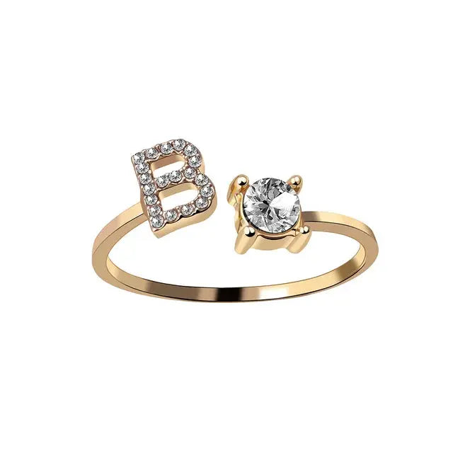 Ava - Personalised initial ring with solitaire diamond-Bondi Label