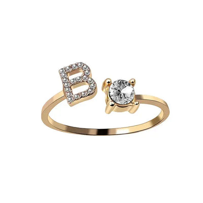 Ava - Personalised initial ring with solitaire diamond-Bondi Label
