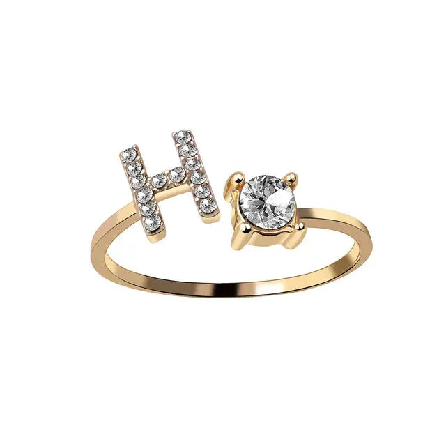 Ava - Personalised initial ring with solitaire diamond-Bondi Label