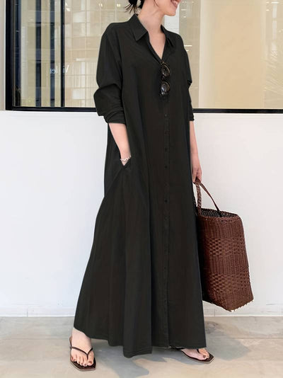 Janel - Single-coloured kaftan dress with button fastening-Bondi Label